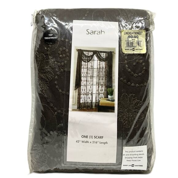 One Embroidered Curtain Scarf “Chocolate” (42” W x 216” L)